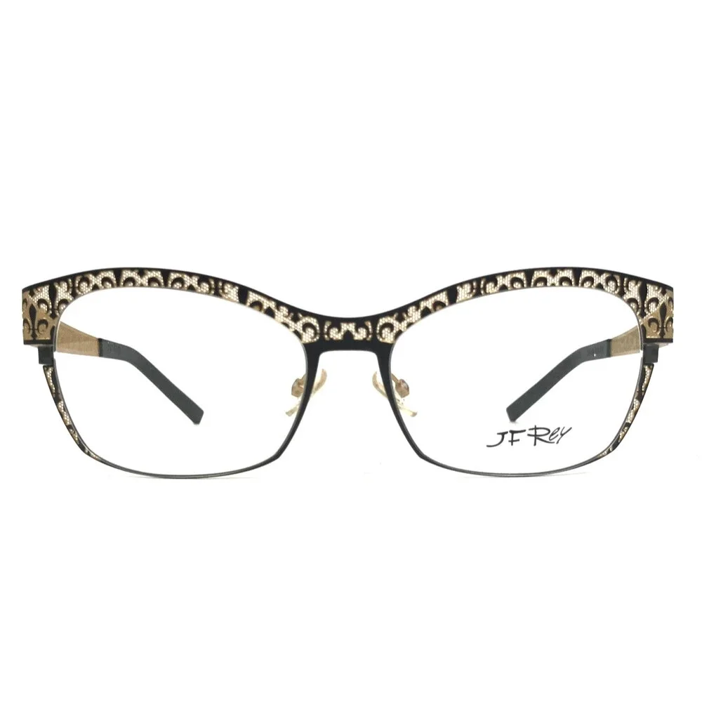 J.F. Rey Eyeglasses Frames JF2559 0050 Matte Black Gold Fleur De Lis 58-16-132